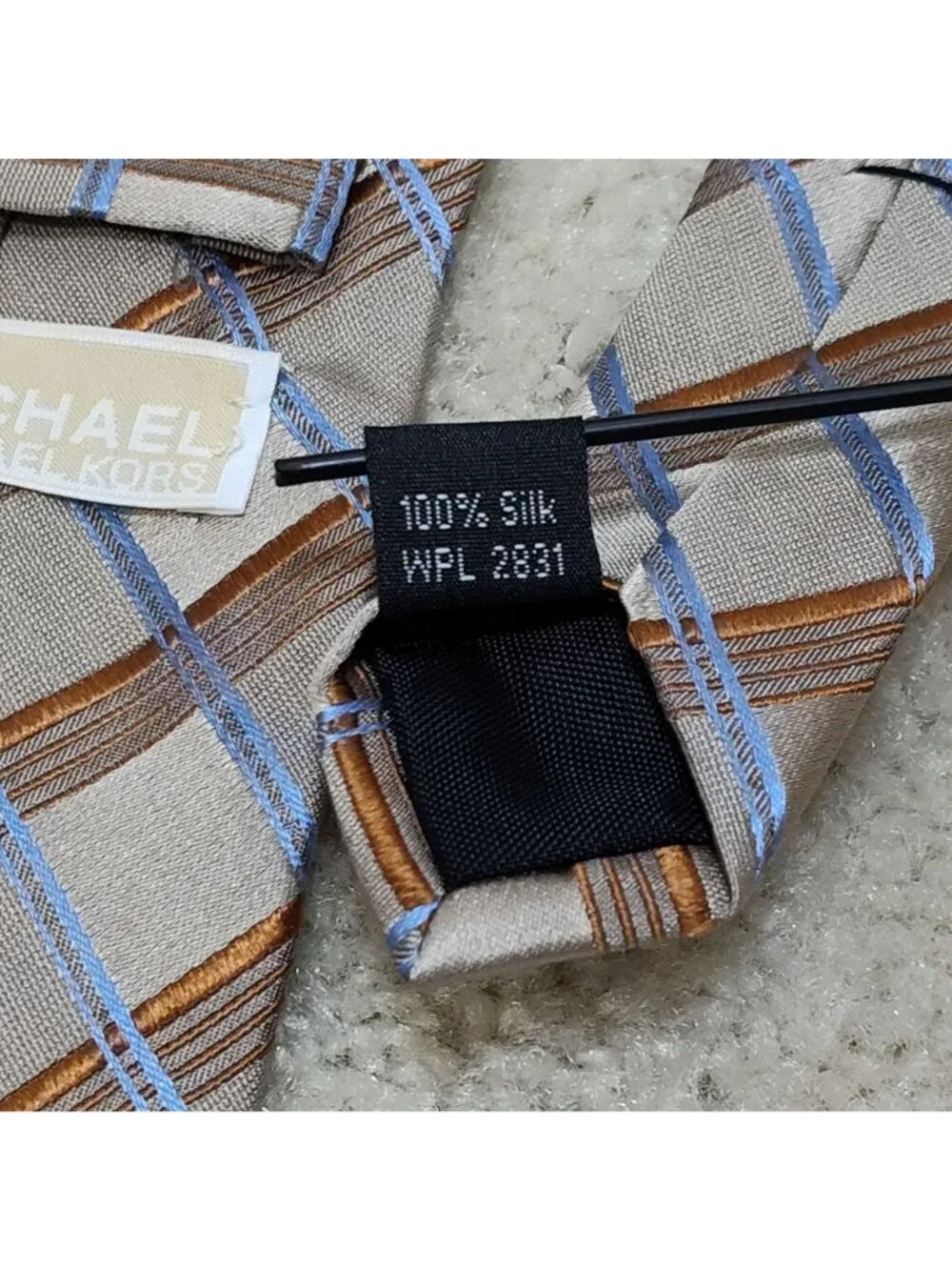 Michael Kors Plaid Necktie Pure Silk Woven Check Geometric Men Business Suit VGC